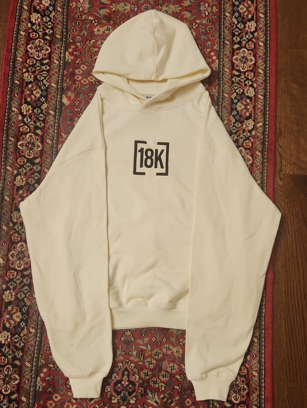 18K Logo Cream Hoodie Sweatshirt - Men's Casual Pullover